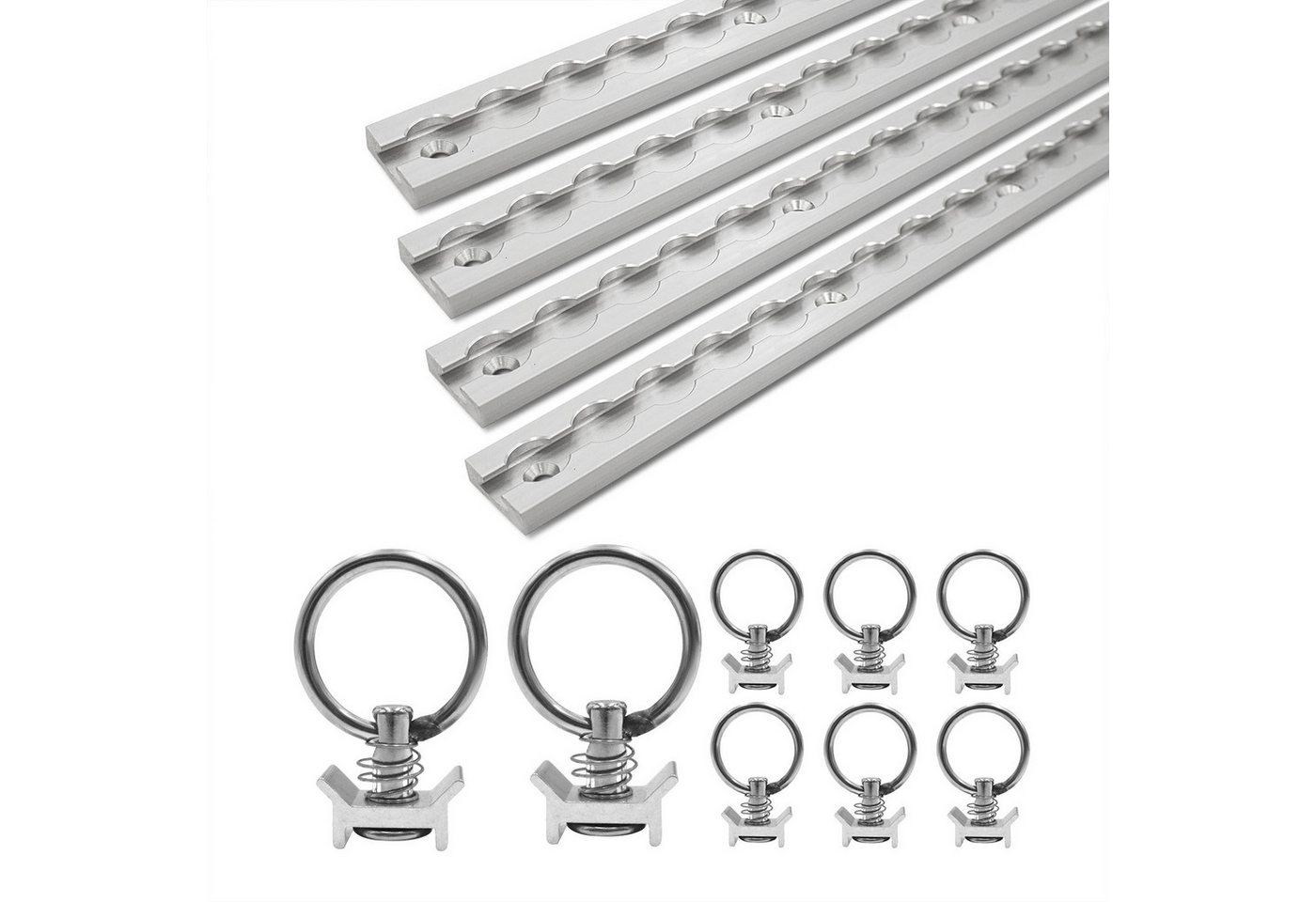 solidpro Spanngurt Airlineschiene 4 1 Meter eckig silber mit 8 Ösen, TÜV zertifiziert (Set, 4-St., mit 8 Zurrösen)