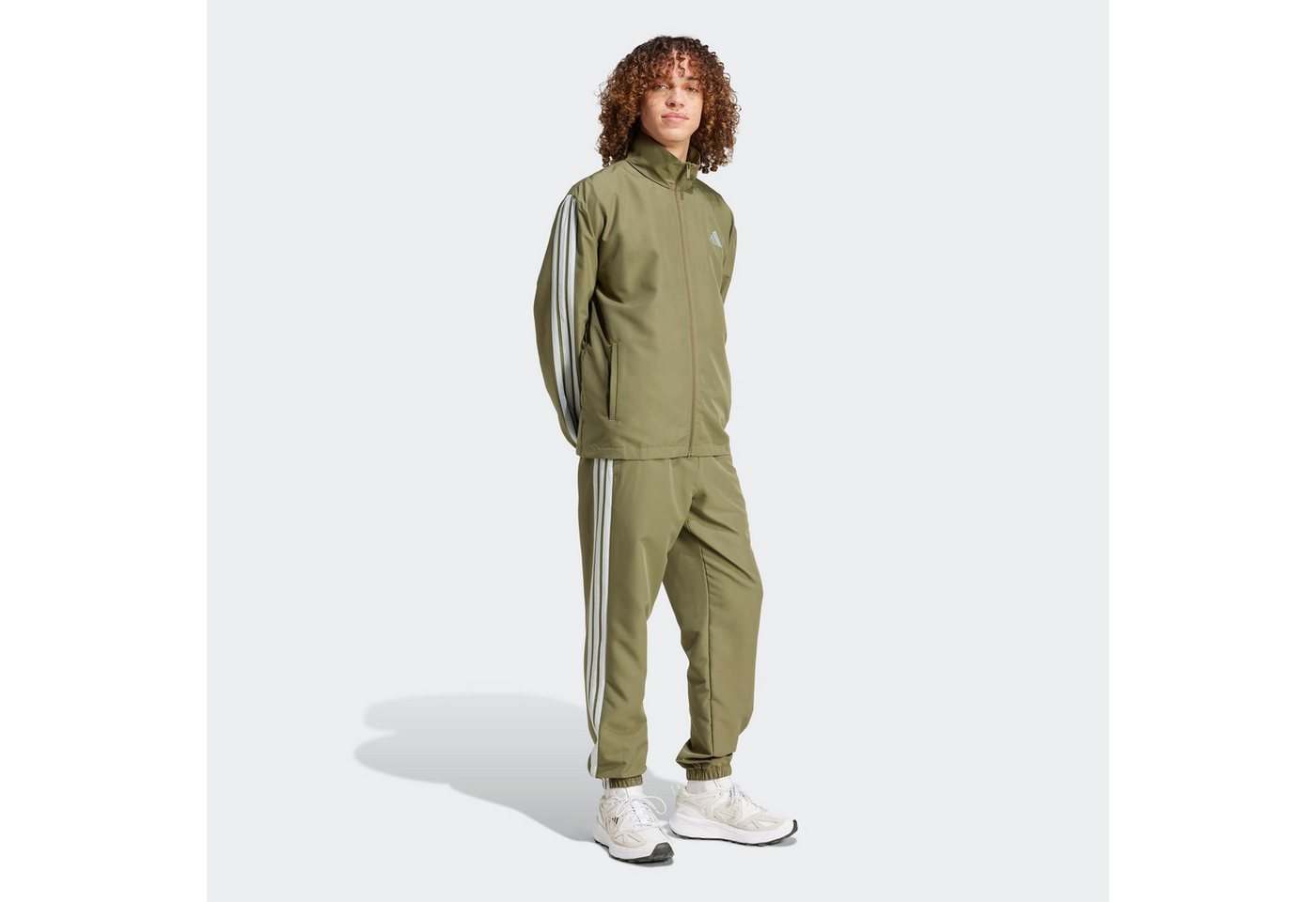 adidas Sportswear Trainingsanzug M 3S WV TT TS (2-tlg), zweiteiliges Set, aus Polyester, mit durchgehendem Rei ßverschluss Bild 3