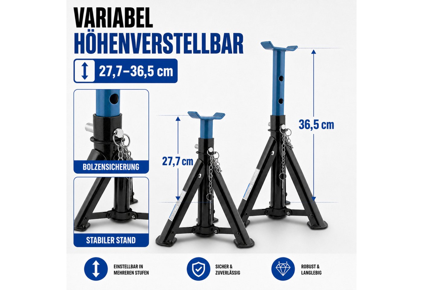 2x Bituxx Unterstellbock 2T klappbar verstellbar Auto PKW Abstellböcke 2000kg Schwarz/Blau Bild 3