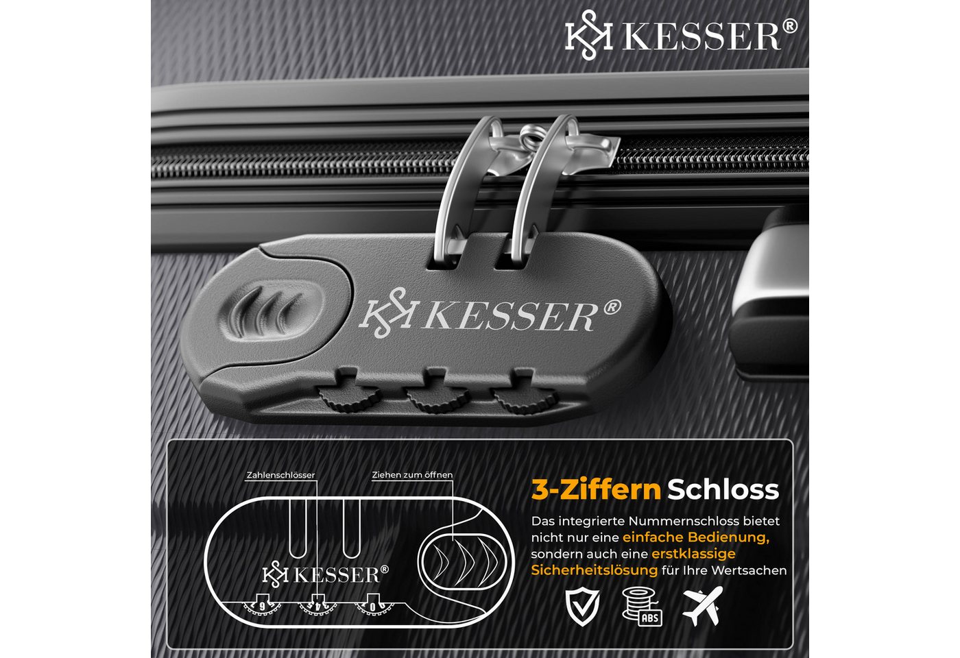 KESSER Kofferset, 4 Rollen, Inkl. Kofferwaage + Gepäckanhänger ABS-Hartschale Bild 5