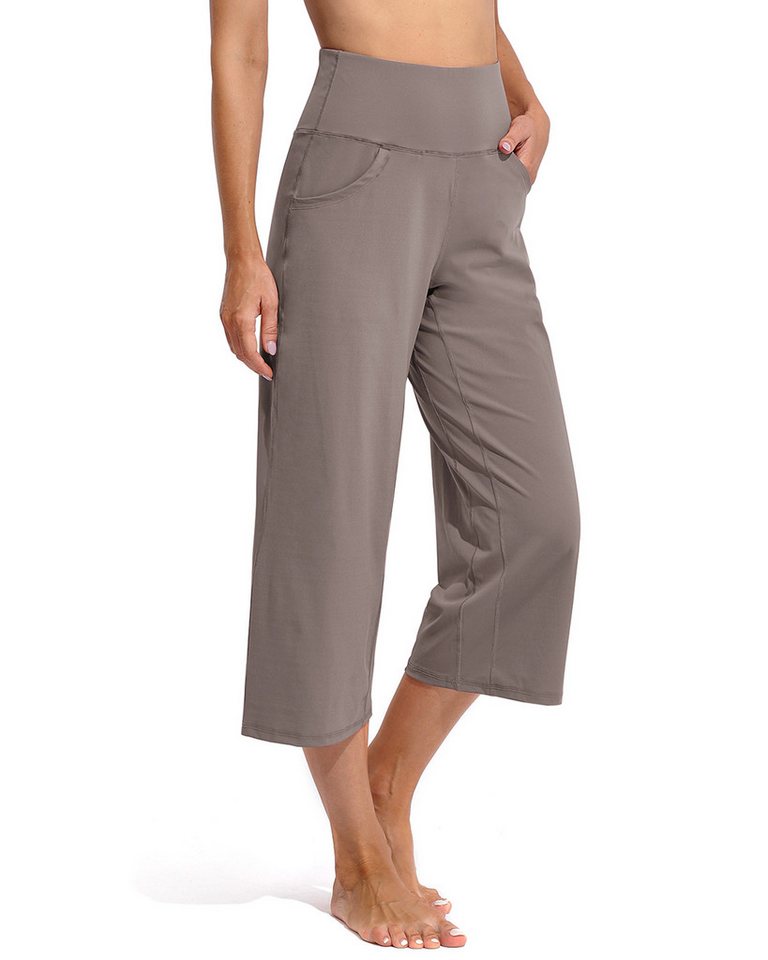 PROMOVER Yogahose Weit geschnittene Yogahosen für Damen, lässige Sommerhosen Knielange Caprihosen, weite Yogahosen mit Taschen Bild 3