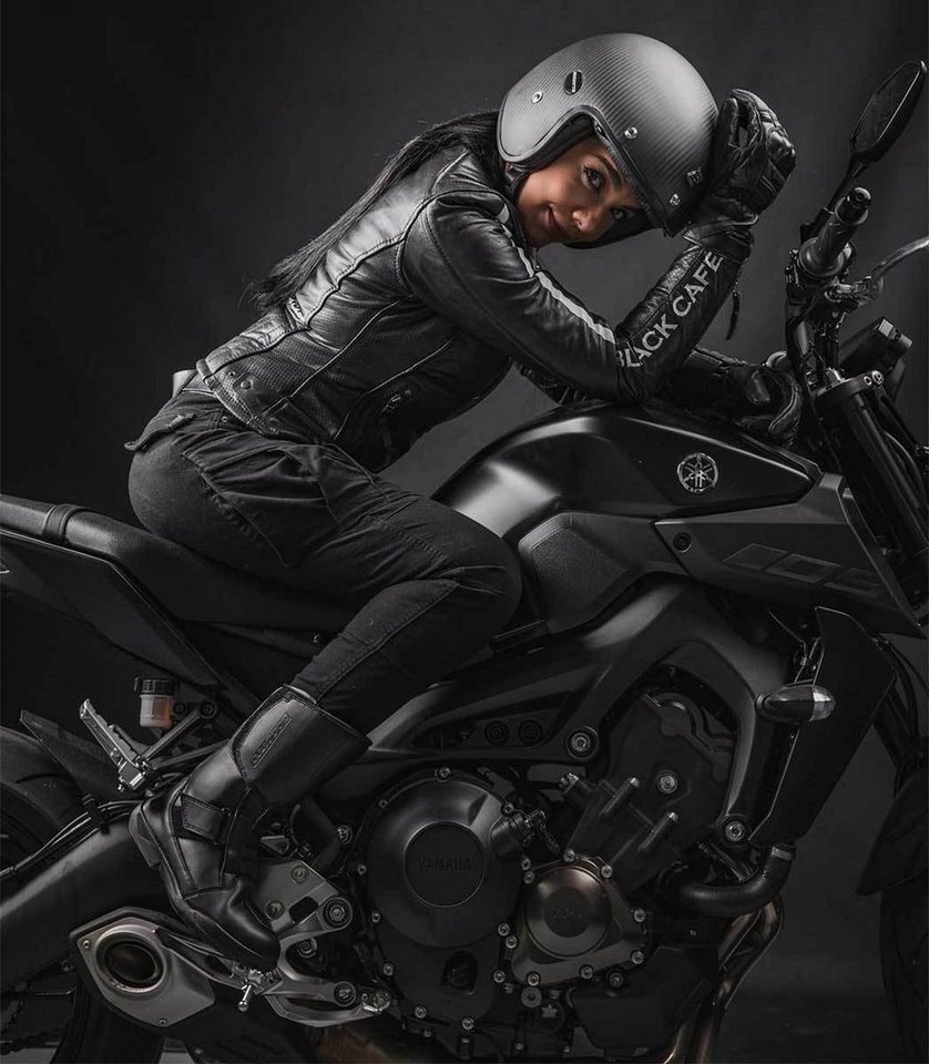 Black-Cafe London Motorradjacke Toronto Damen Motorrad Lederjacke perforiert,herausnehmbares Innenfutter