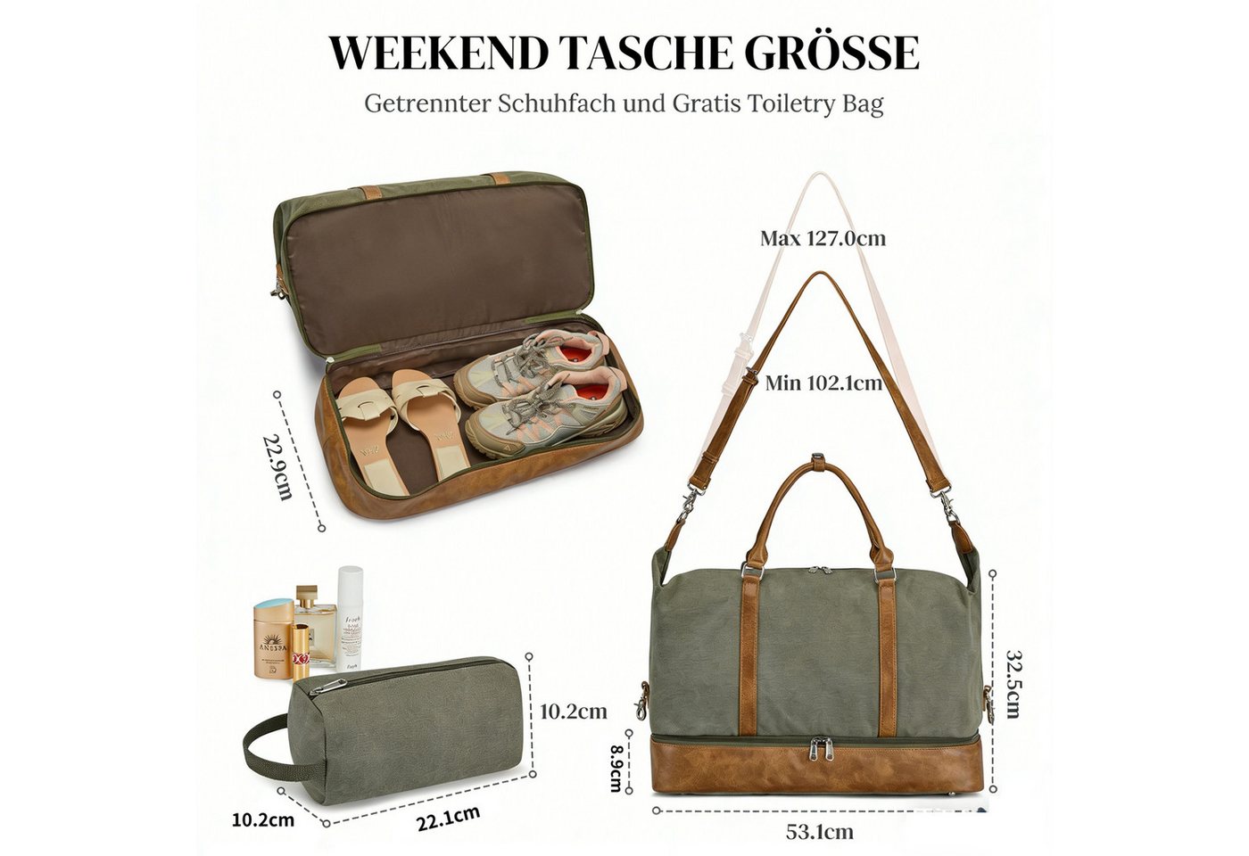 S-ZONE Reisetasche Weekender Reisetasche Tragetasche Freizeittasche Gymbag, Hängekoffer Reisetaschen mit Schuhfach für Damen und Herren Bild 3