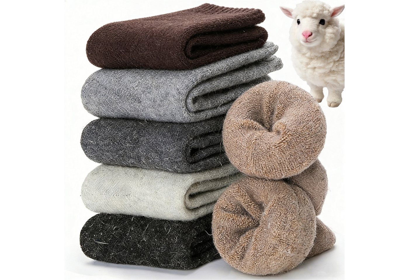Mutig Thermosocken 6 Paar Thermosocken Herren, Damen Wollsocken, Dicke Warme Wintersocken (Winter Sportsocken, Wandersocken, Frottee Baumwollsocken, Arbeitssocken für Herren und Damen) Lange Strümpfe für Wandern, Zuhause, Freizeit, Skifahren