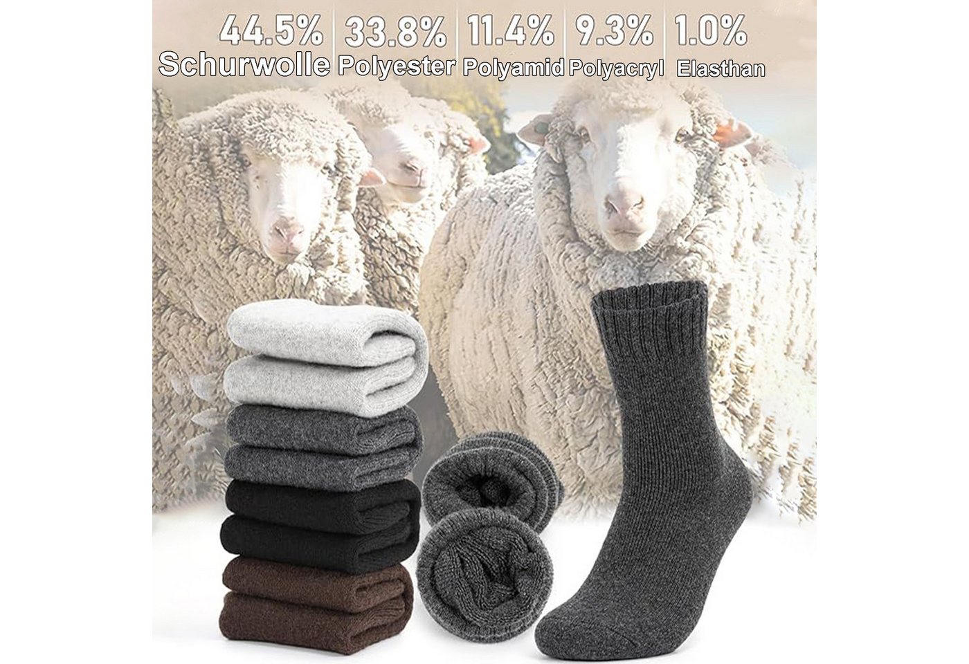 Mutig Thermosocken 6 Paar Thermosocken Herren, Damen Wollsocken, Dicke Warme Wintersocken (Winter Sportsocken, Wandersocken, Frottee Baumwollsocken, Arbeitssocken für Herren und Damen) Lange Strümpfe für Wandern, Zuhause, Freizeit, Skifahren Bild 2