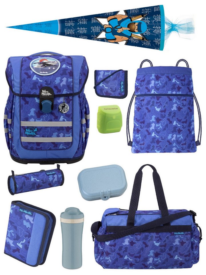 McNeill Schulranzen Ergo Complete "Puzzle" Ninja Schultasche Blau ab der 1. Klasse (Set, 10-tlg., inkl. Sporttasche und Ninja Schultüte / Zuckertüte), ergonomisch, mit Brustgurt, höhenverstellbar - wächst mit dem Kind mit Bild 4