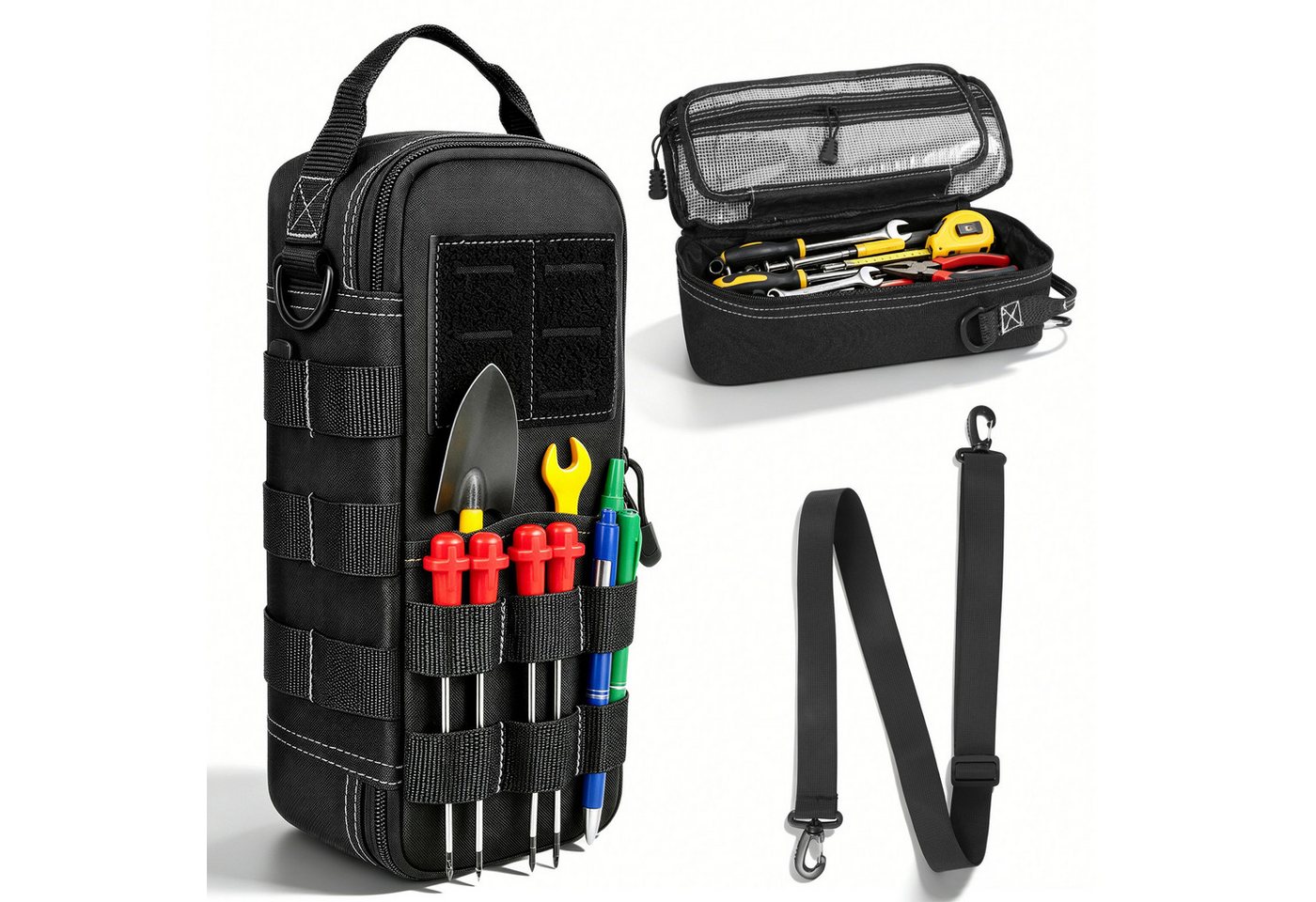BlingBin Werkzeugtasche Robuste kleine taktische Werkzeugtasche mit Schultergurt & Karabiner (1er Set, 1-tlg., 11,4 × 9,5 × 30,5 cm), tragbare Aufbewahrungstasche für EDC, Elektriker, Motorrad, Roadtrip Bild 4