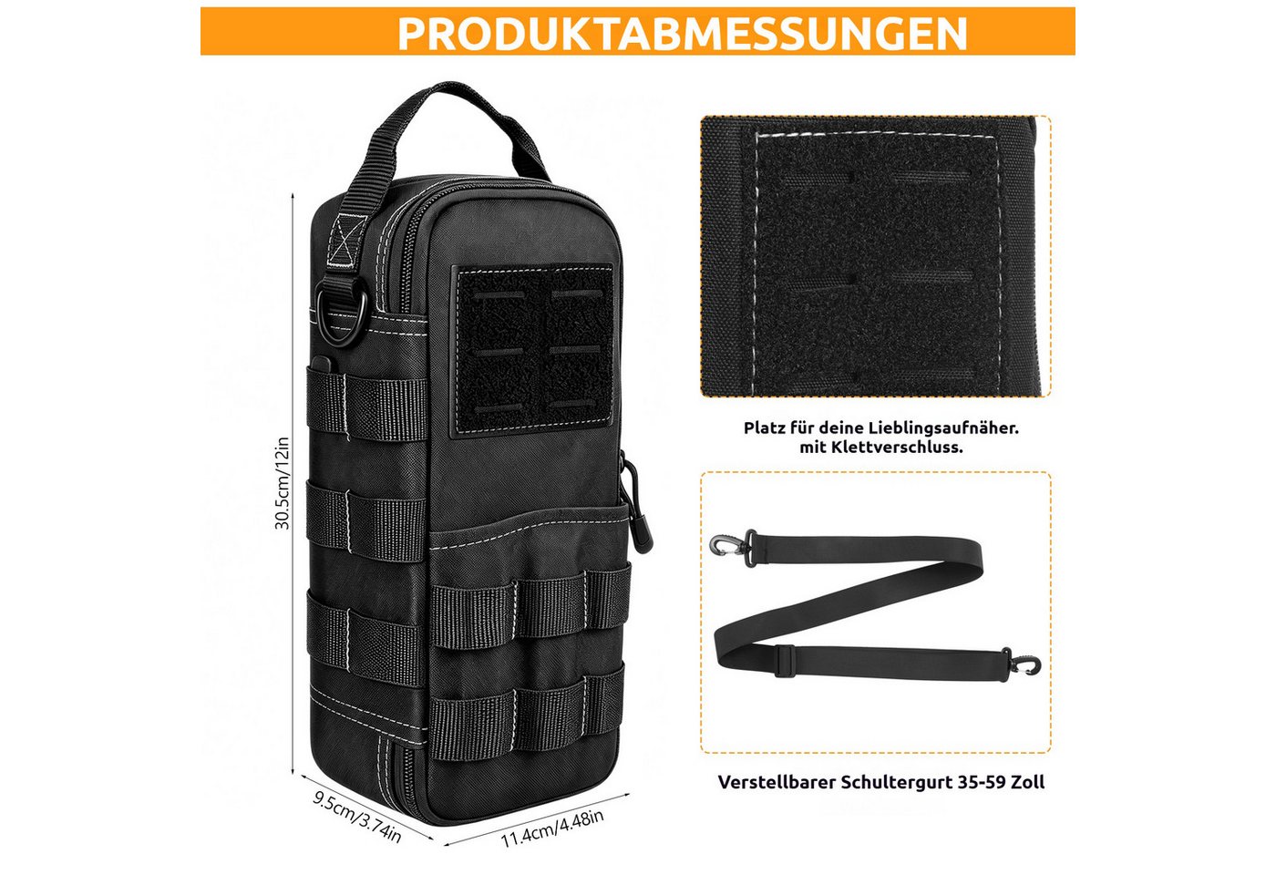 BlingBin Werkzeugtasche Robuste kleine taktische Werkzeugtasche mit Schultergurt & Karabiner (1er Set, 1-tlg., 11,4 × 9,5 × 30,5 cm), tragbare Aufbewahrungstasche für EDC, Elektriker, Motorrad, Roadtrip Bild 5