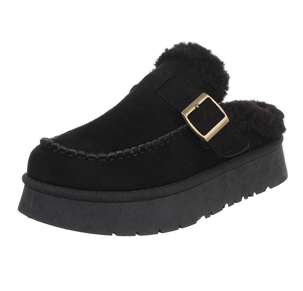 Ital-Design Damen Clog mit Plateausohle und Futter Snowboots (92125529) Flach Hausschuhe in Schwarz
