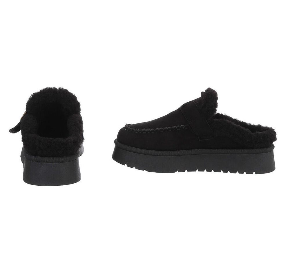 Ital-Design Damen Clog mit Plateausohle und Futter Snowboots (92125529) Flach Hausschuhe in Schwarz Bild 4