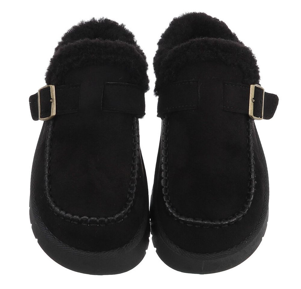 Ital-Design Damen Clog mit Plateausohle und Futter Snowboots (92125529) Flach Hausschuhe in Schwarz Bild 5