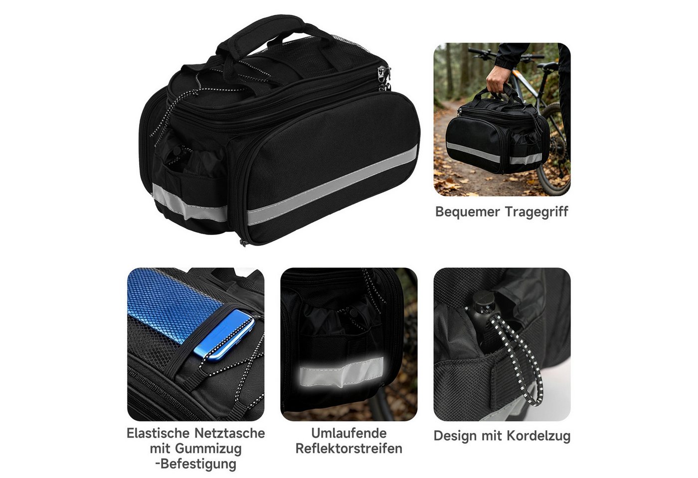 OSTWOLKE Gepäckträgertasche Fahrradtasche 27L, erweiterbar, wasserdicht aus 600D Oxford-Gewebe, mit Regenhülle & Schultergurt für E-Bike, MTB & Citybike Bild 2