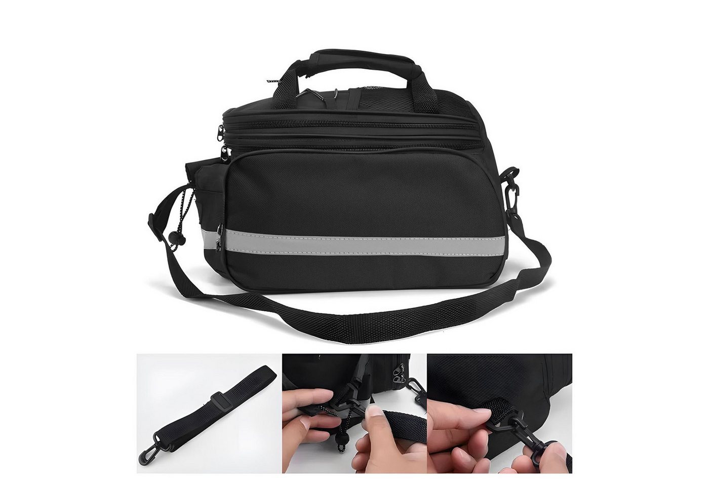 OSTWOLKE Gepäckträgertasche Fahrradtasche 27L, erweiterbar, wasserdicht aus 600D Oxford-Gewebe, mit Regenhülle & Schultergurt für E-Bike, MTB & Citybike Bild 3