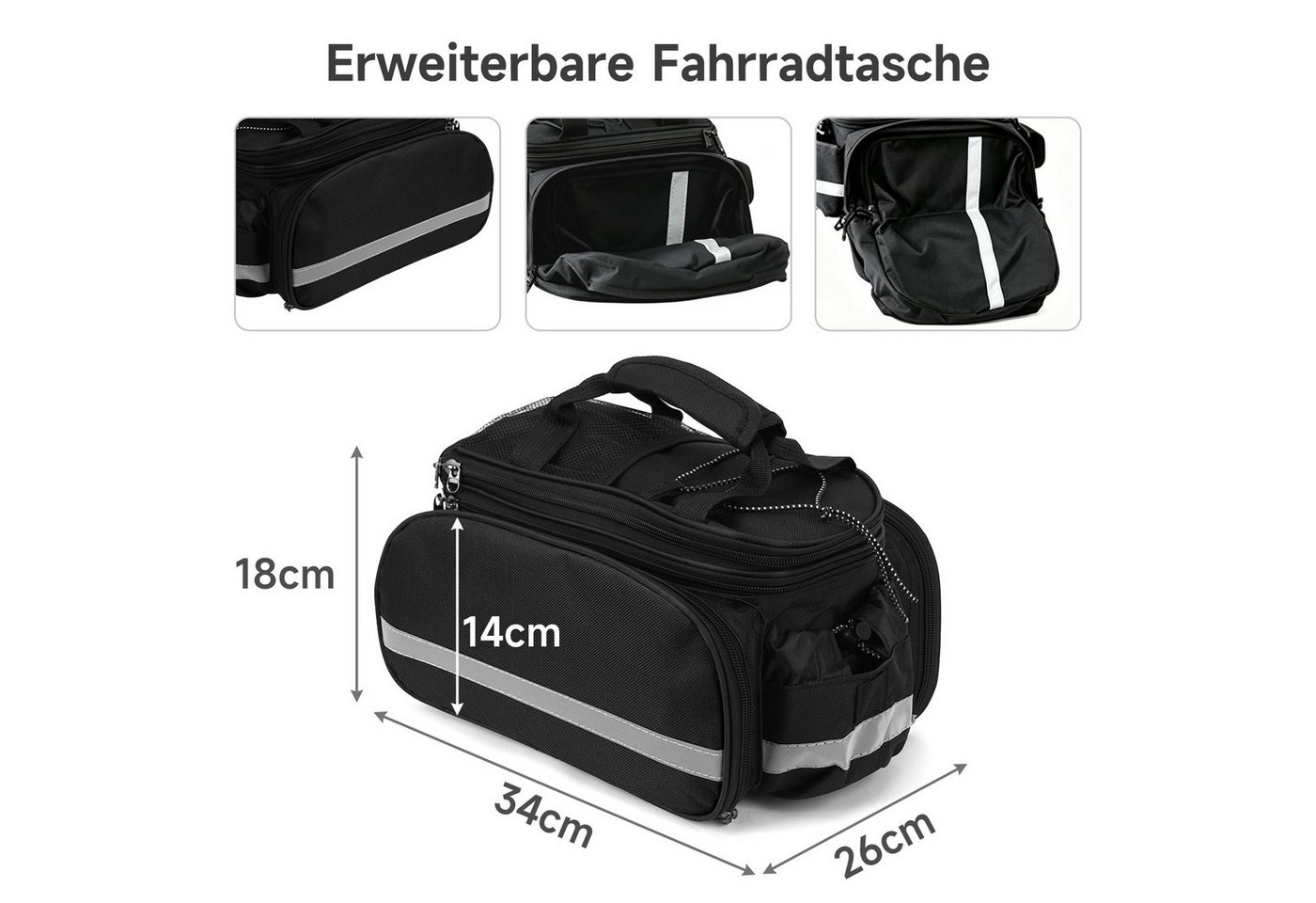 OSTWOLKE Gepäckträgertasche Fahrradtasche 27L, erweiterbar, wasserdicht aus 600D Oxford-Gewebe, mit Regenhülle & Schultergurt für E-Bike, MTB & Citybike Bild 4