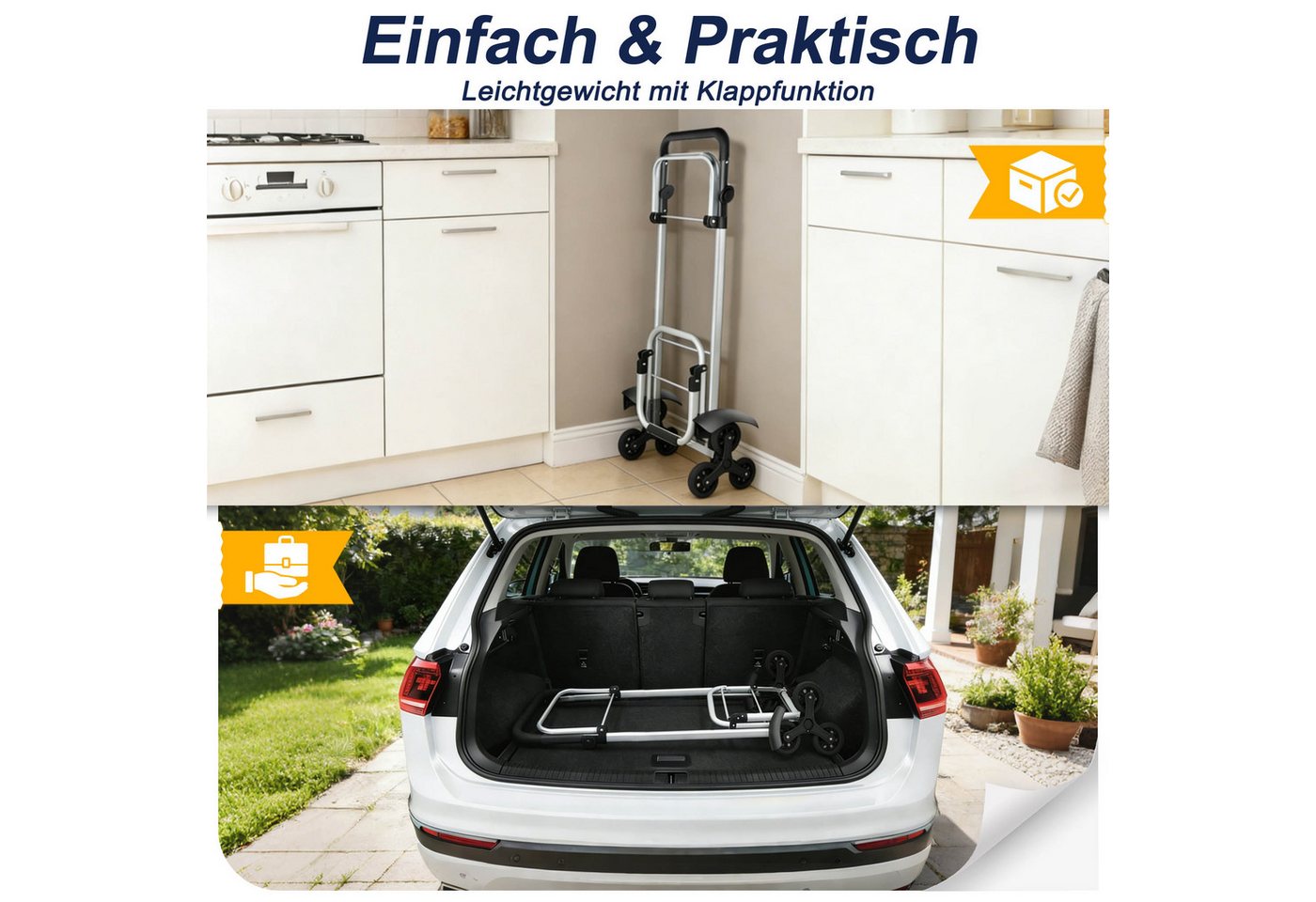 FIVMEN Einkaufstrolley 3 in 1 Treppensteiger Trolley mit Wasserdichter Tasche, 56L Einkaufswagen mit 3 Extra Großen Rädern, Schwarz/Blau Bild 3