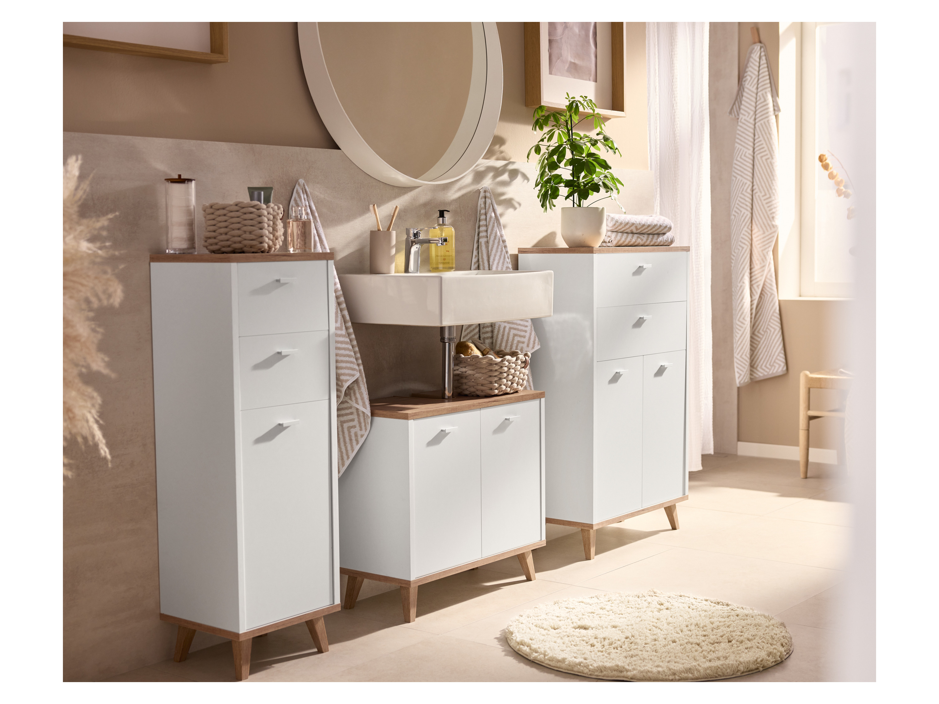 LIVARNO® Badematte, 50 x 80 cm / Ø 70 cm (beige rund) Bild 3