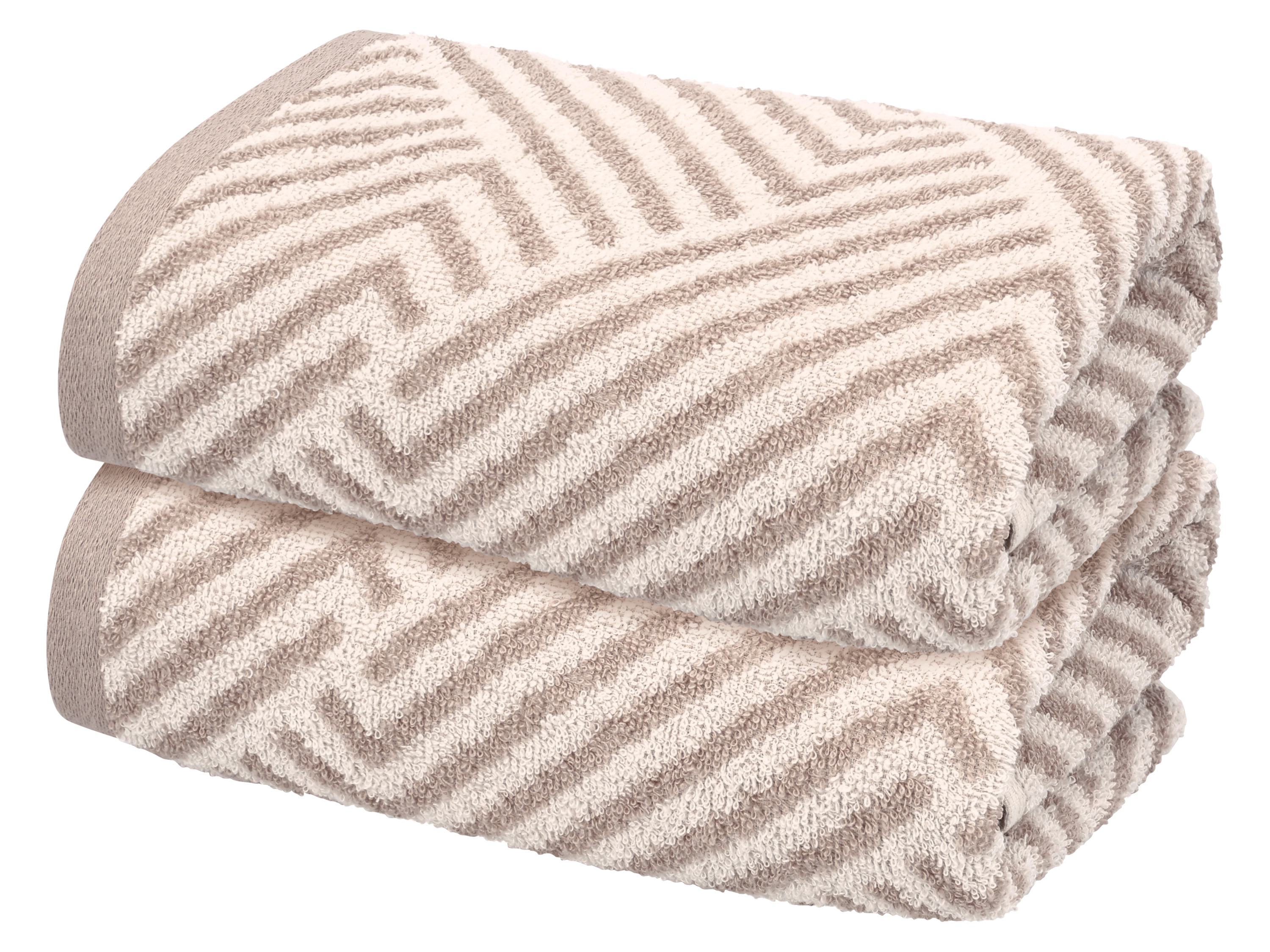 LIVARNO® Frottier-Handtücher, 2 Stück, 50 x 100 cm (gemustert/beige)