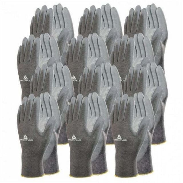 12 pares de guantes de punto de poliamida VE702PG DELTA PLUS con palma de poliuretano - Talla: 10