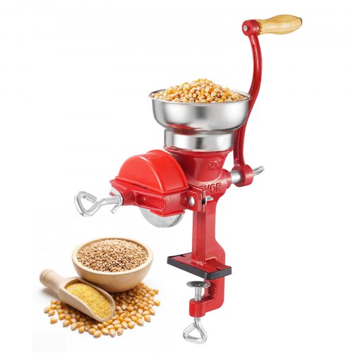 VEVOR Getreidemühle Manuell aus Gusseisen, Handkurbel Kornmühle mit Niedrigem Trichter & Tischklemme, Malzmühle Kaffeemühle Gewürzmühle für Kaffeebohnen Gewürze Weizen Mais, Inkl. Staubschutzhaube