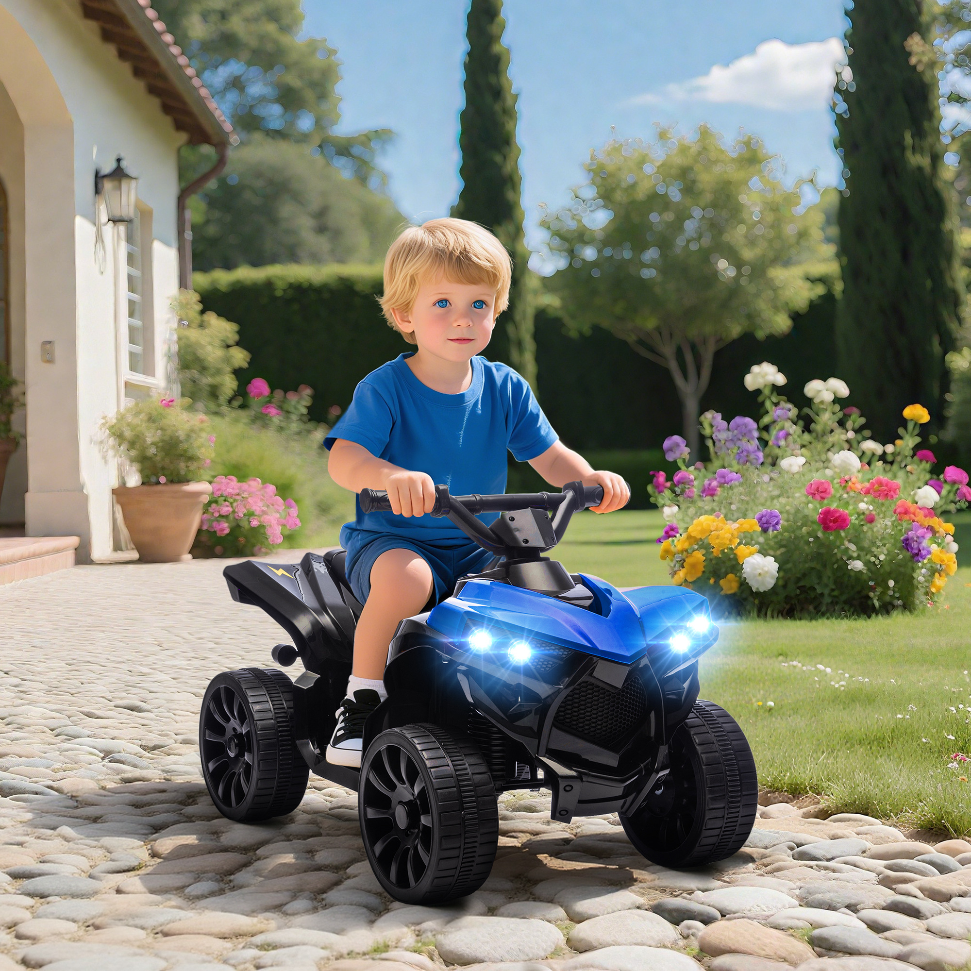 6v Kinder-quad, Elektrisches 4-rad-fahrzeug Mit Musik Und Led-scheinwerfern, Für Jungen Und Mädchen Von 3–8 Jahren, Blau