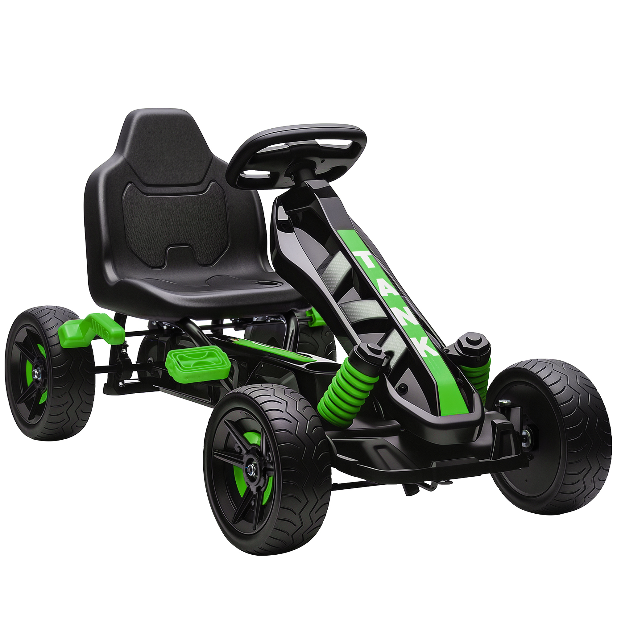 Kinder-tret-gokart, Für Kinder Von 3 Bis 6 Jahren, Mit Freilauf, Bremse Und Rutschfesten Eva-rädern, Grün