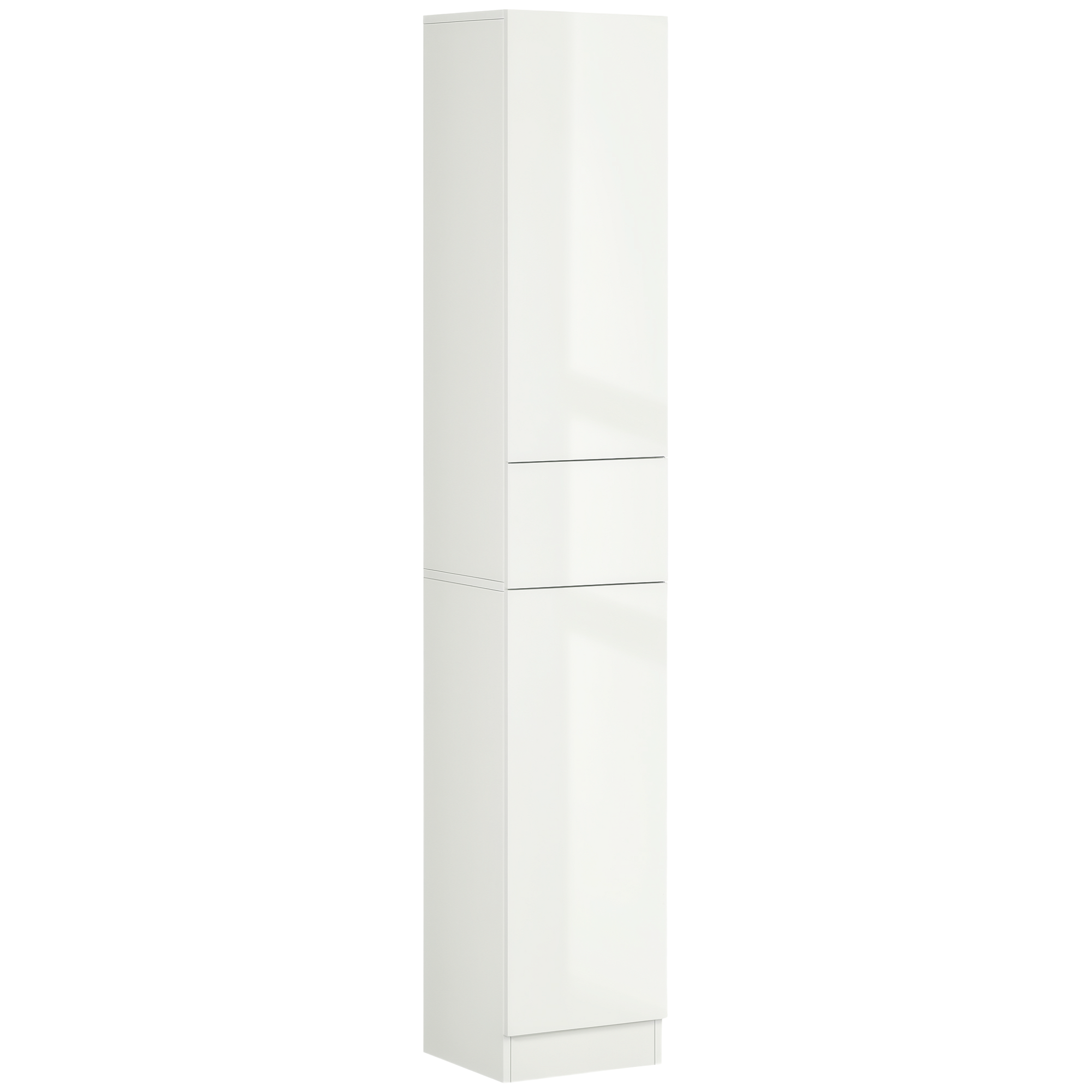 Kleankin Badezimmer-aufbewahrungssäule Im Modernen Stil Mit 2 Schränken, 3 Regalböden Und 1 Schublade, Glänzende Spanplatte, Maße: 30 Cm (b) X 28 Cm (t) X 170 Cm (h), Weiß Lackiert