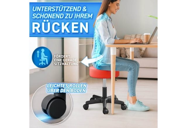 Rollhocker Rot Arbeitshocker Hocker Drehhocker Kosmetikhocker Praxishocker - Tresko