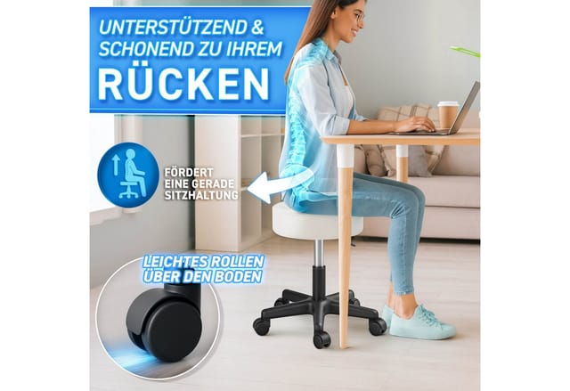 Rollhocker Weiß Arbeitshocker Hocker Drehhocker Kosmetikhocker Praxishocker - Tresko