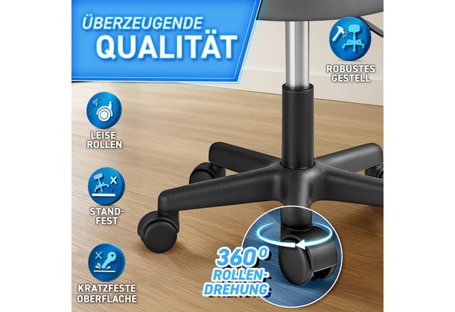 Rollhocker Grau Arbeitshocker Hocker Drehhocker Kosmetikhocker Praxishocker - Tresko