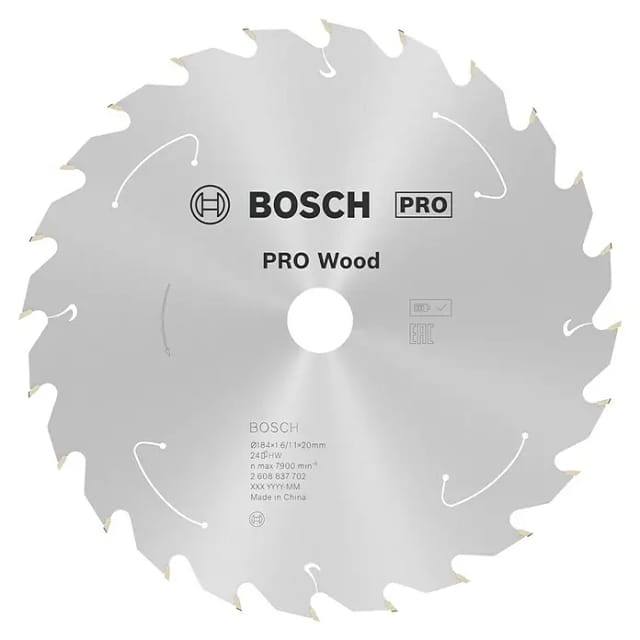 Akku-Kreissägeblatt Standard for Wood, 184 x 1,6/1,1 x 20, 24 Zähne, Freiwinkel 10°, Spanwinkel 25° - Bosch