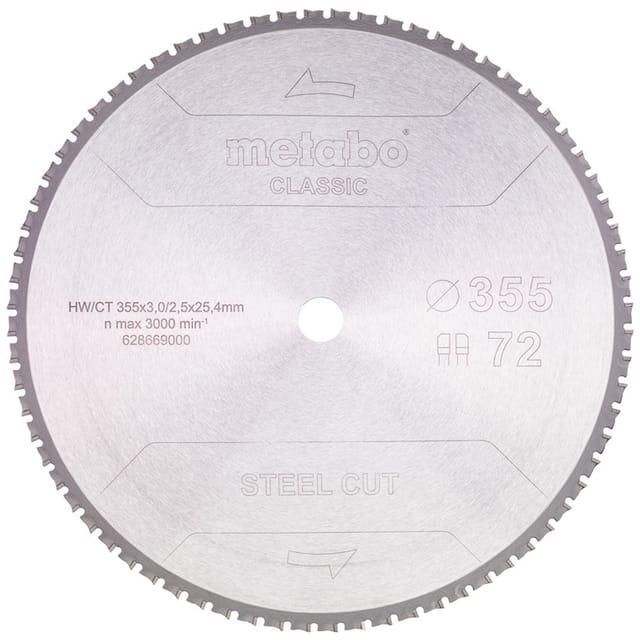 Sägeblatt steel cut - classic, 355x25,4 Z72 fz/fa 4° - Metabo