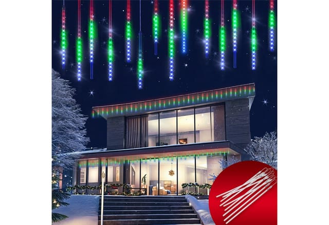 Monzana® Lichterkette Meteorschauer 480 Led Außen Wasserdicht 10 Röhre Je 50 Cm Innen Weihnachten Eisregen Regenlichterkette Weihnachtsbeleuchtung Bunt