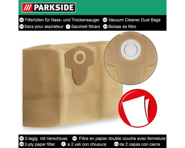 10 Parkside Lidl Staubsaugerbeutel für Nass-Trocken-Sauger pwd 25, 30, pnts 23, 30, 1400, 1500 A1, A2, B1, C1, D1, B2, B3, E2, C4, D5, F2, h