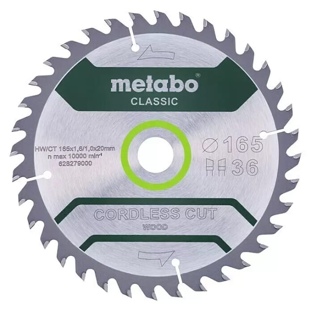 Sägeblatt cordless cut wood - classic, 165x1,6/1,0x20 Z36 wz 15° (628279000) - Metabo