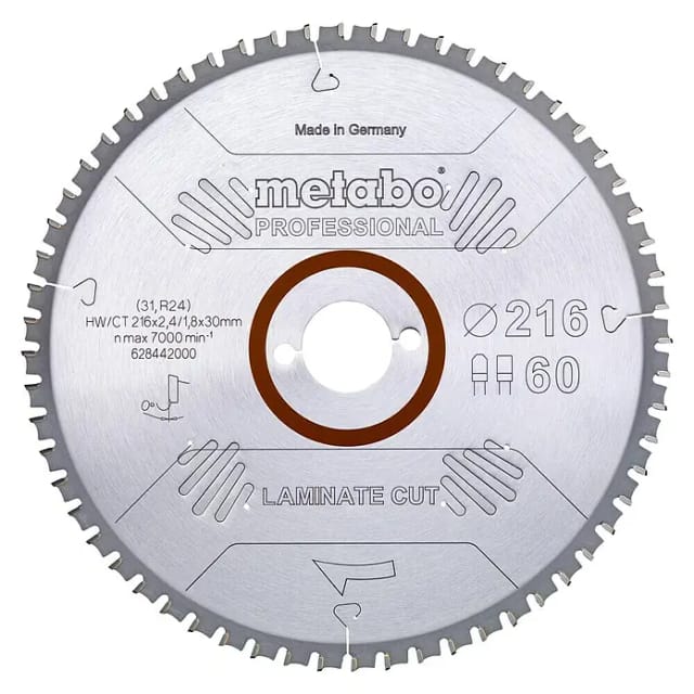 Sägeblatt Metabo laminate cut professional 216x30 Z60 fz/tz 0Grad
