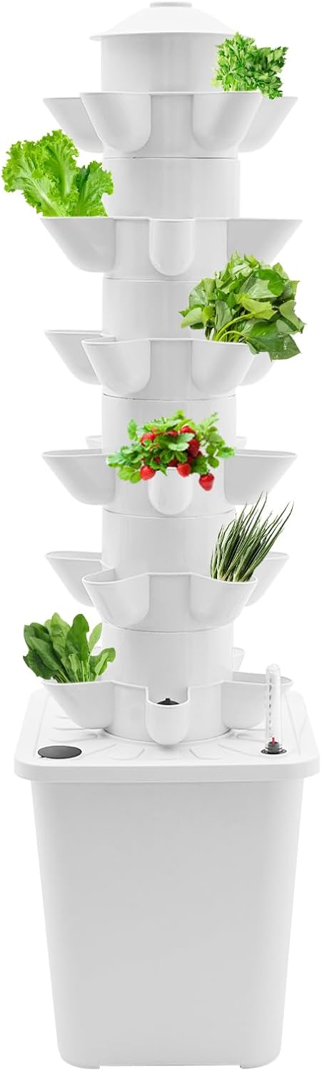 Aeroponischer/hydroponischer Turm Mit 30 Pflanzplätzen, 6-stöckiges Indoor-anbausystem (erdlos), 10-liter-wassertank, Inklusive Pumpe Und Zubehör – Geeignet Für Gemüse, Tomaten, Erdbeeren Und Salat
