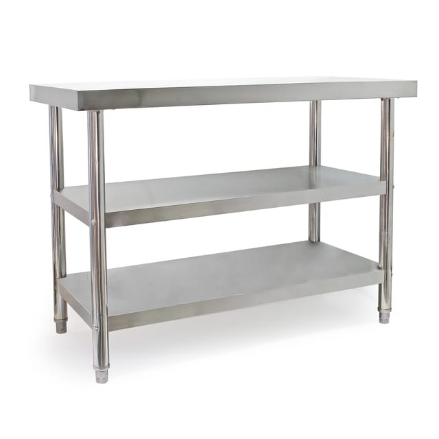 Xpotool - Wiltec Edelstahl Tisch Arbeitstisch Edelstahltisch mit 2 Ablagen 120x60x85cm für Gastro Küche Werkstatt Garten Keller mit höhenverstellbare
