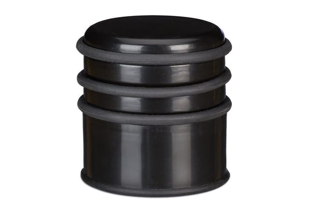 Relaxdays - 2 x Türstopper für den Boden, schwerer Türpuffer, für Türen & Fenster bei Luftzug, 3 Gummiringe, ∅ 7 cm, schwarz