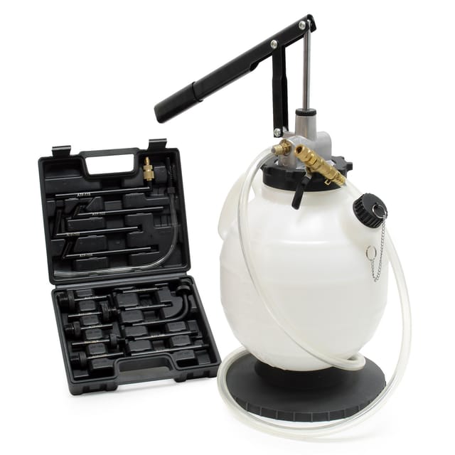 Wiltec Getriebeöl Einfüllgerät 7 l mit Handpumpe inkl. 15 atf Adapter u.a. für moderne Getriebe, Ölwechsel Gerät, Getriebeölwechsel Befüllgerät