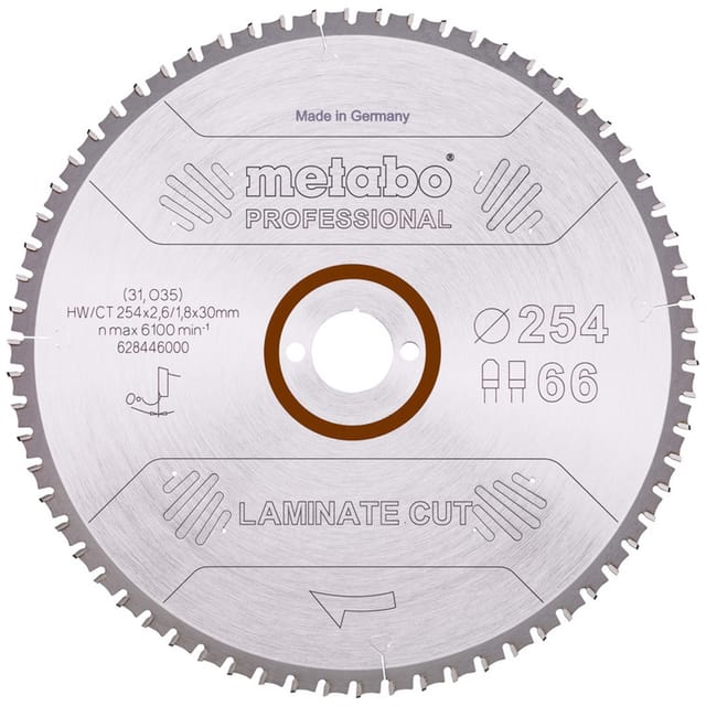Sägeblatt 'laminate cut - professional', 254x2,6/2,0x30 Z66 fz/tz 0° (628446000) - Metabo