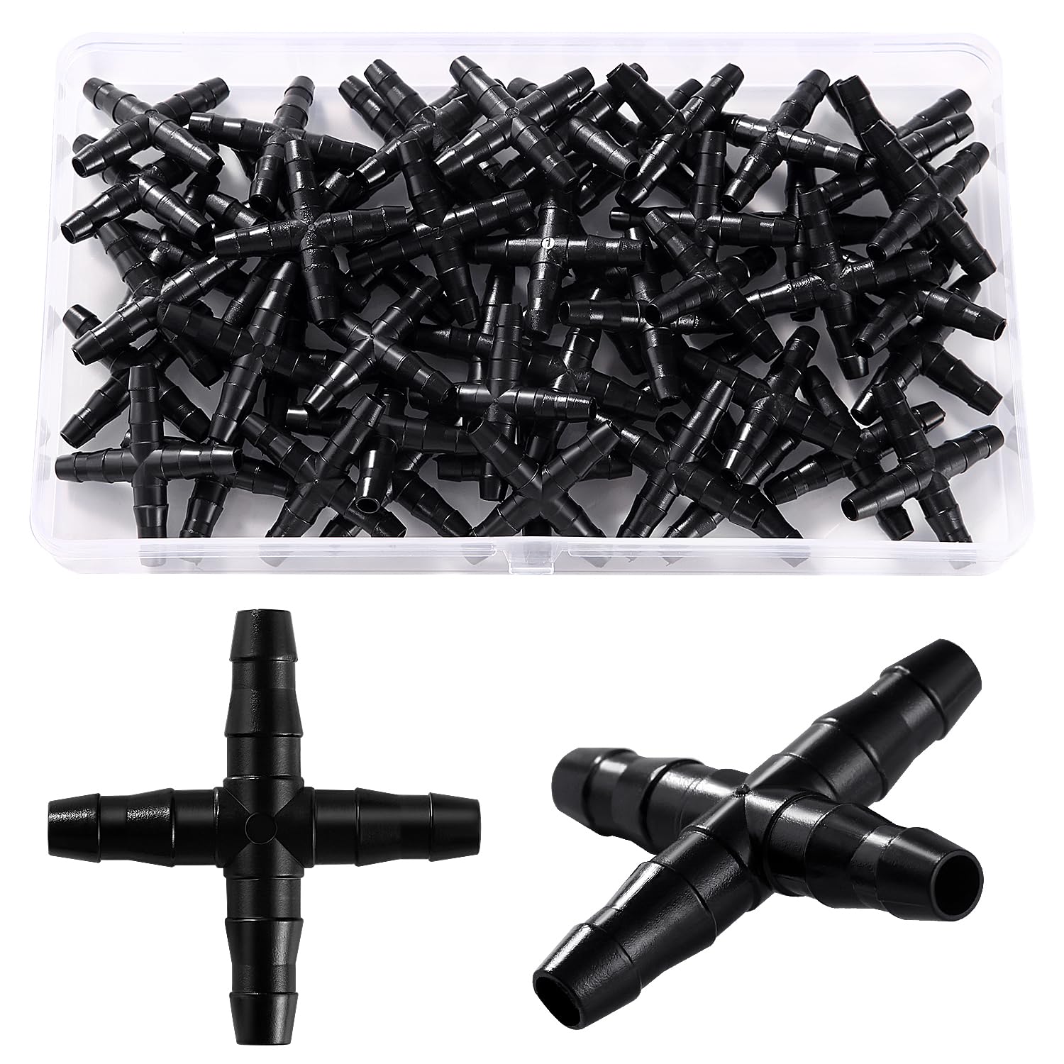 50 4-wege-stachelverbinder, 4/7 Mm, Schwarzer Kunststoff, Bewässerungsarmaturen, Für Garten Und Rasen
