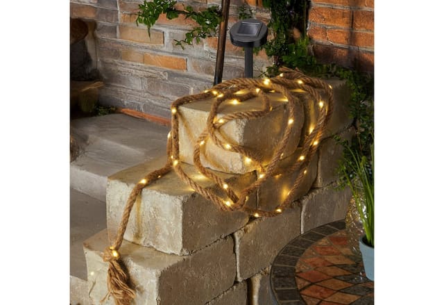 Beleuchtetes Juteseil mit eingearbeiteter Solar Lichterkette 102164 - Esotec