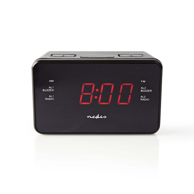 Nedis - Digitaler radiowecker led anzeige 1x 35 mm audioeingang zeitprojektion amfm snooze funktion sleep timer anzahl der alarme 2 schwarz