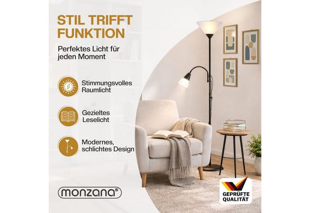 Stehleuchte Stehlampe Deckenstrahler Deckenfluter Standleuchte Leselampe schwarz - Monzana