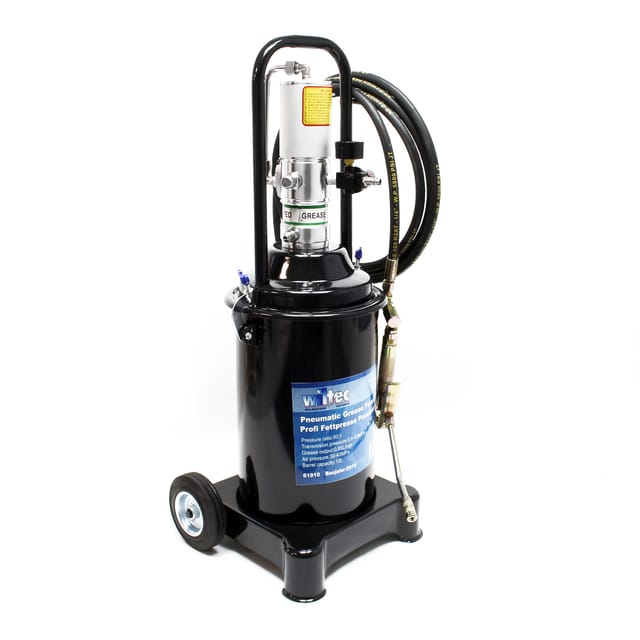 Wiltec - Profi Fettpresse fahrbar mit Druckluft betrieben und 12 Liter Tank pneumatische Abschmierpresse