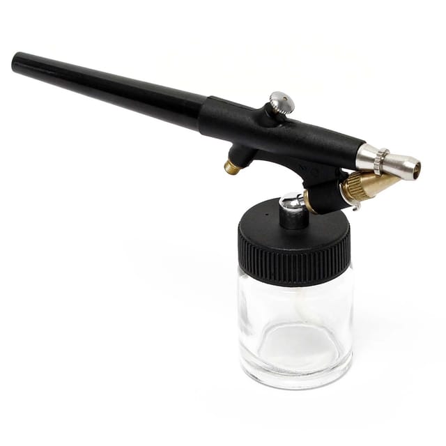 Wiltec - Airbrush Pistole Typ 138 mit Single Action Funktion, Düse ø 0,8 mm, 2 Farbbecher, Pipette und Schlauch für Modellbau, Nailart usw.