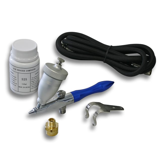 Wiltec - Airbrush "Air Eraser" Mini Sandstrahlpistole und Strahlmittel, 0,5 mm Düse, 15 ml Becher, Entfernung, Reinigung, Gravieren, Entrosten
