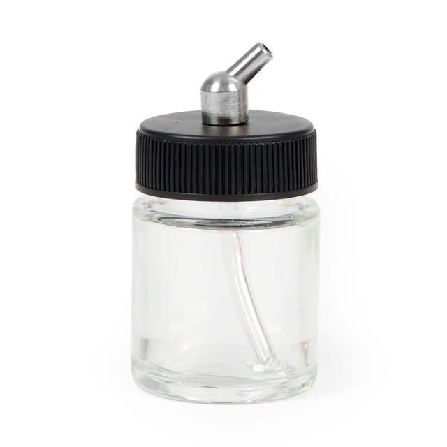 Wiltec - Farbbecher für Airbrushpistole, 36 x 36 x 64 mm, Farbbehälter Glas mit Deckel 22 cm³, Saugsystem, Variante 3, Airbrush Ersatzteil