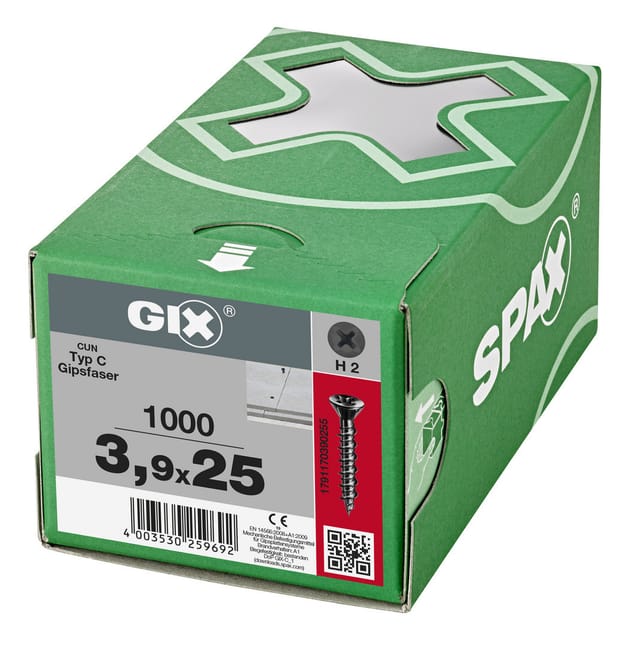 Spax 3,9x25 Gix-C Senkkkopf Fraesrippen H2 Hilo-Gewinde Phosphatiert 1000St