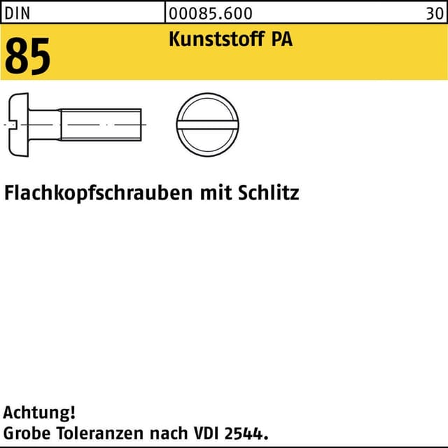 Flachkopfschraube DIN 85/ISO 1580 Schlitz M 4 x 12 Polyamid